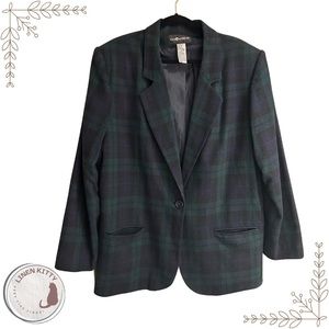 Sag Harbor Green Plaid Wool Blend One Button Blazer: 18